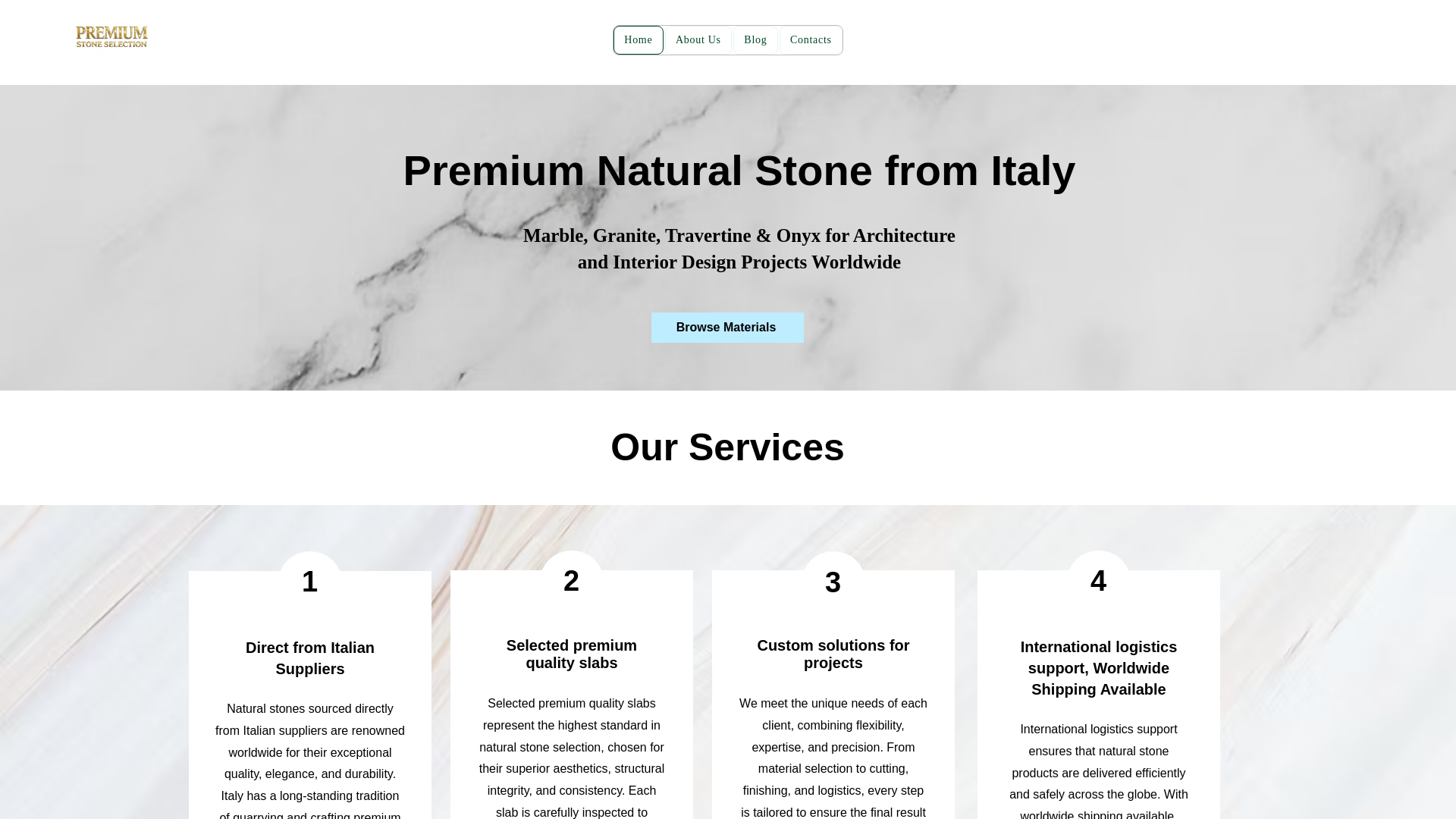 website screenshot of https://premiumstoneselection.com