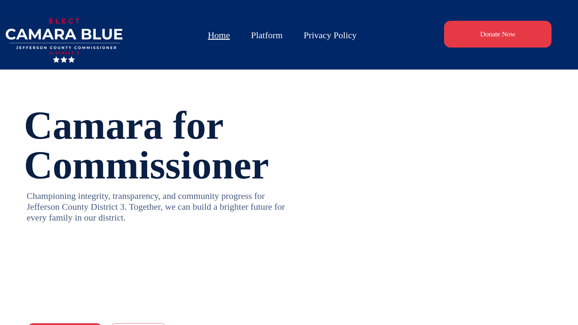 website screenshot of https://camaraforcommissioner.com/
