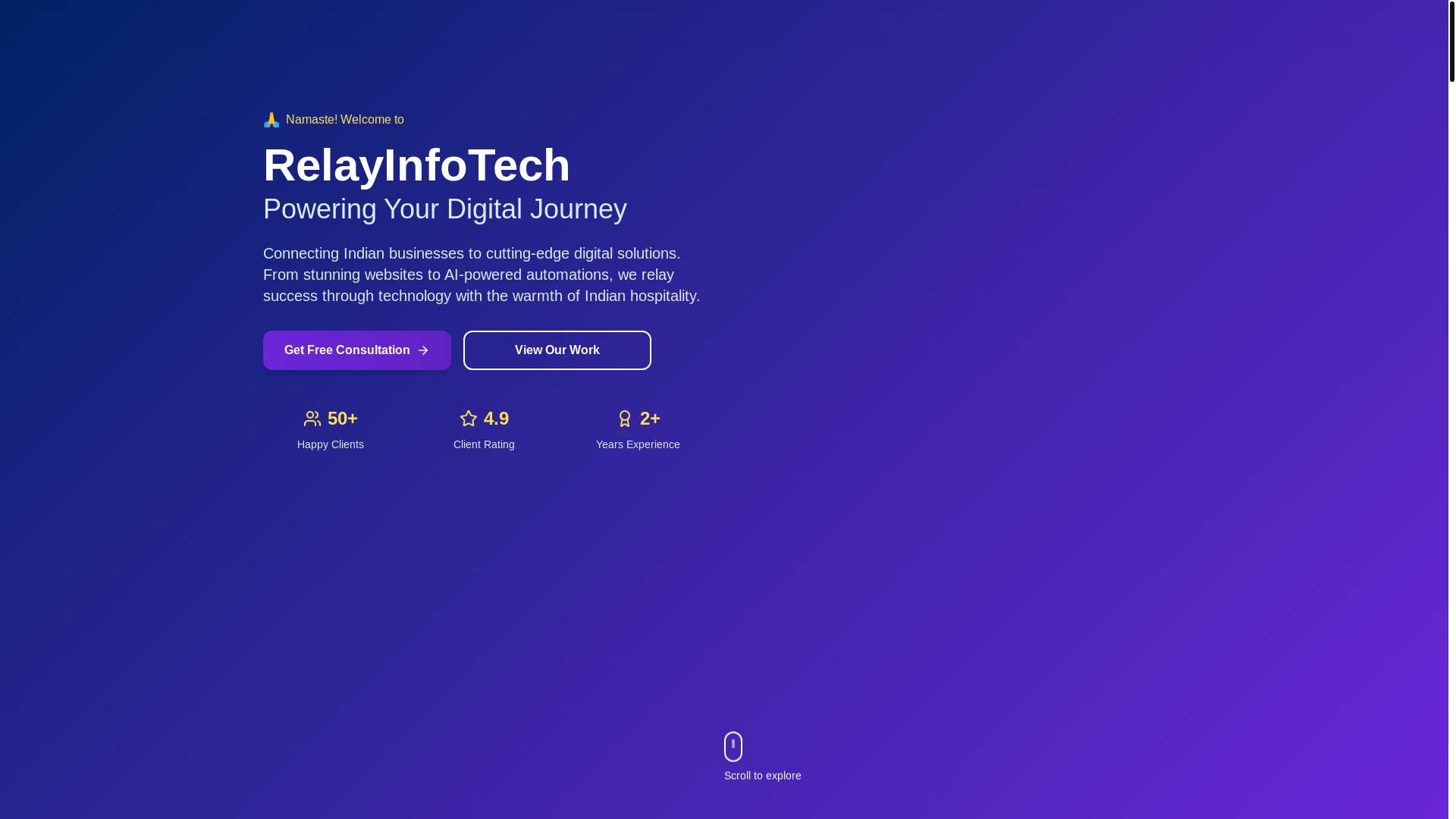 website screenshot of https://relayinfotech.com/