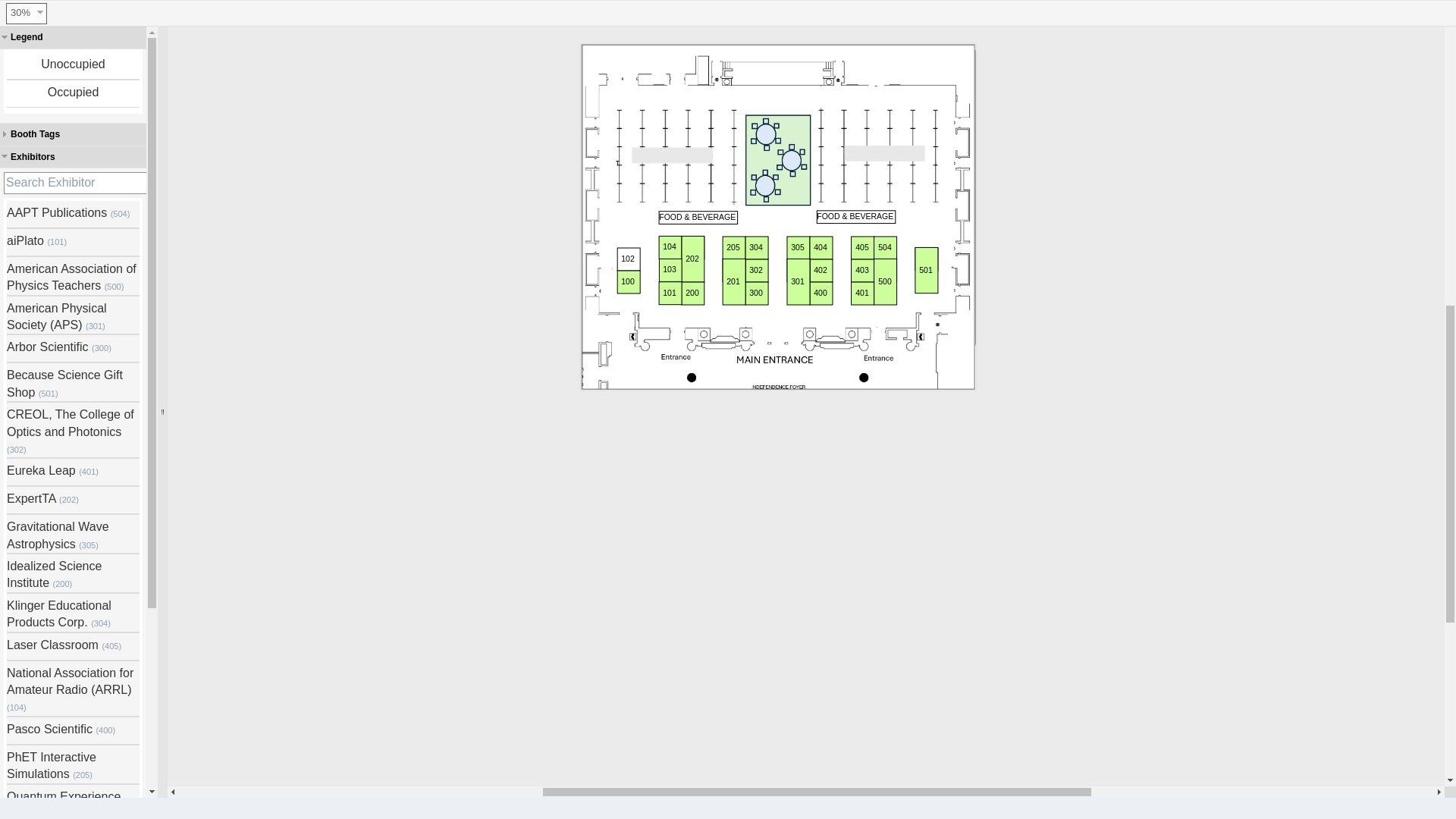 website screenshot of https://americanphysicalsociety.expo-genie.com/aaptsm2025/floor-plan-viewer/