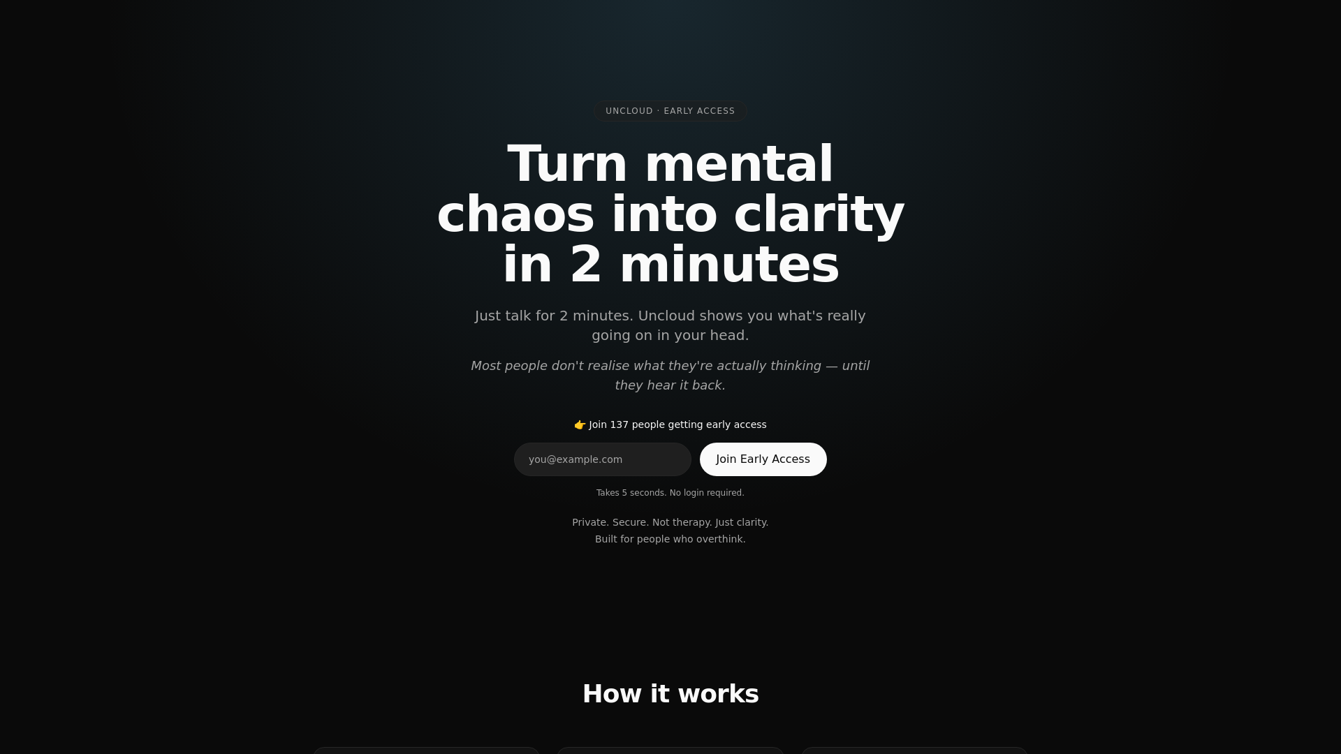 website screenshot of https://uncloud-clarity-spark.com/