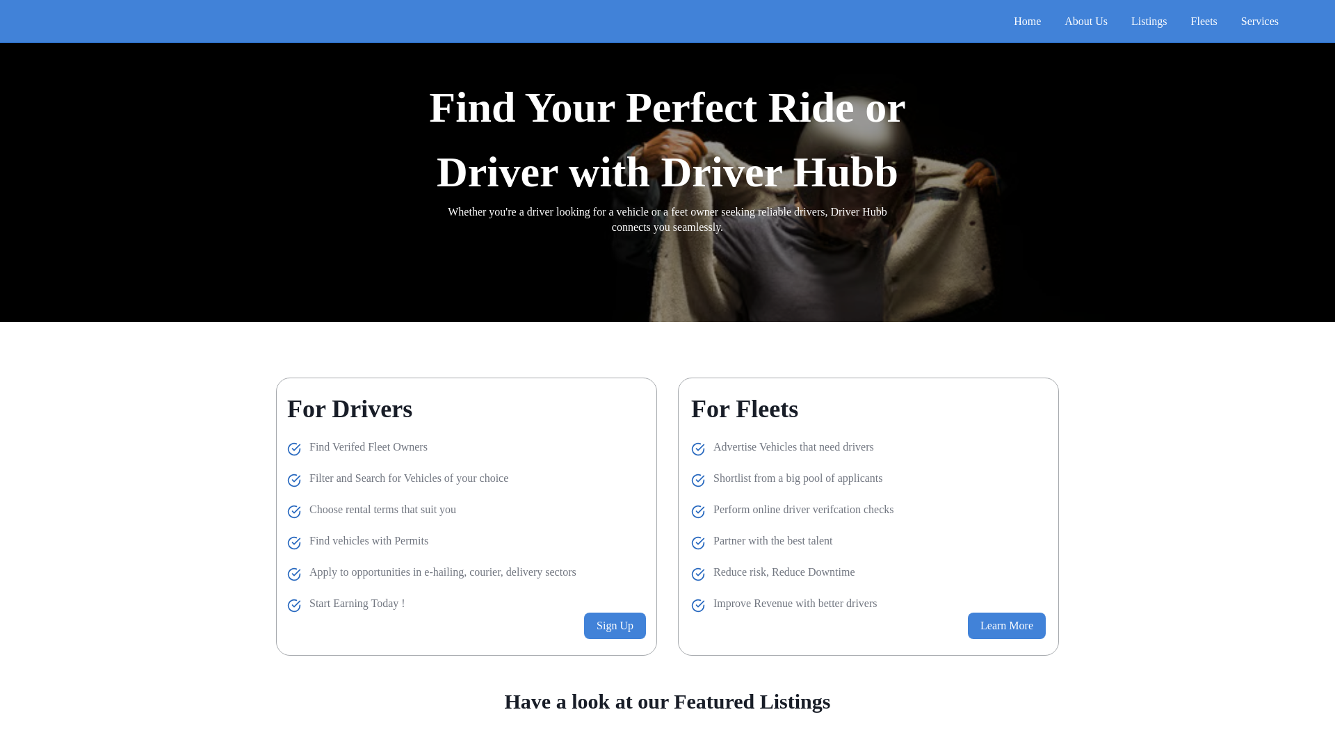website screenshot of https://driverhubb.co.za