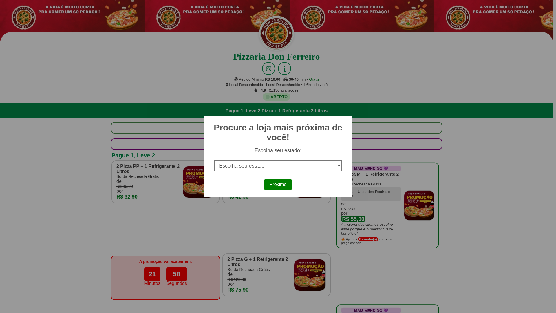 website screenshot of https://pizzaria-don-ferreiro-promocao.pages.dev/