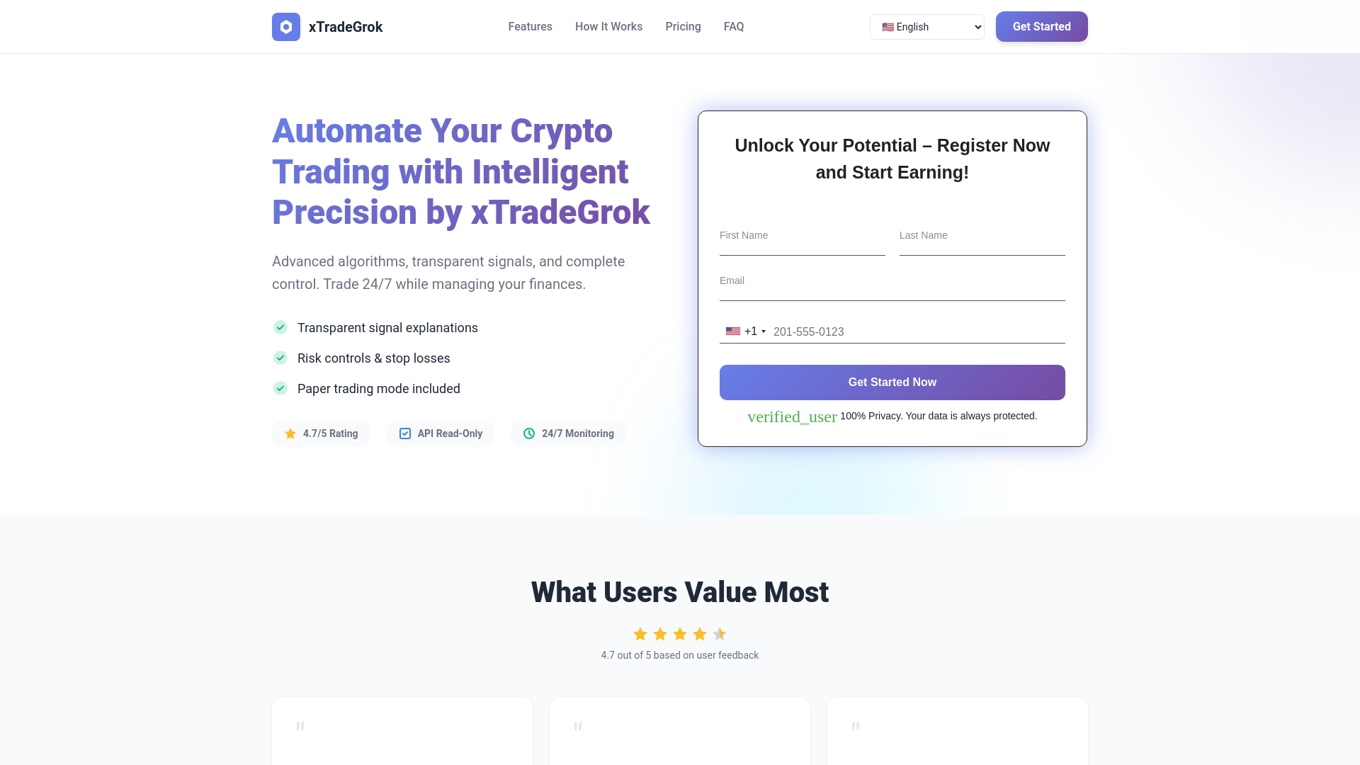 website screenshot of https://xtradegrok.org
