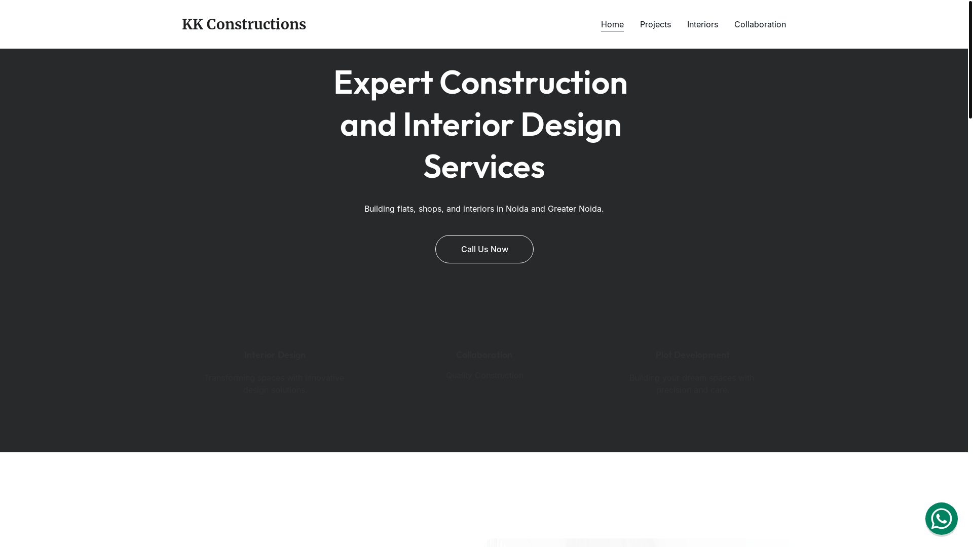website screenshot of https://kkconstructionsnoida.in/