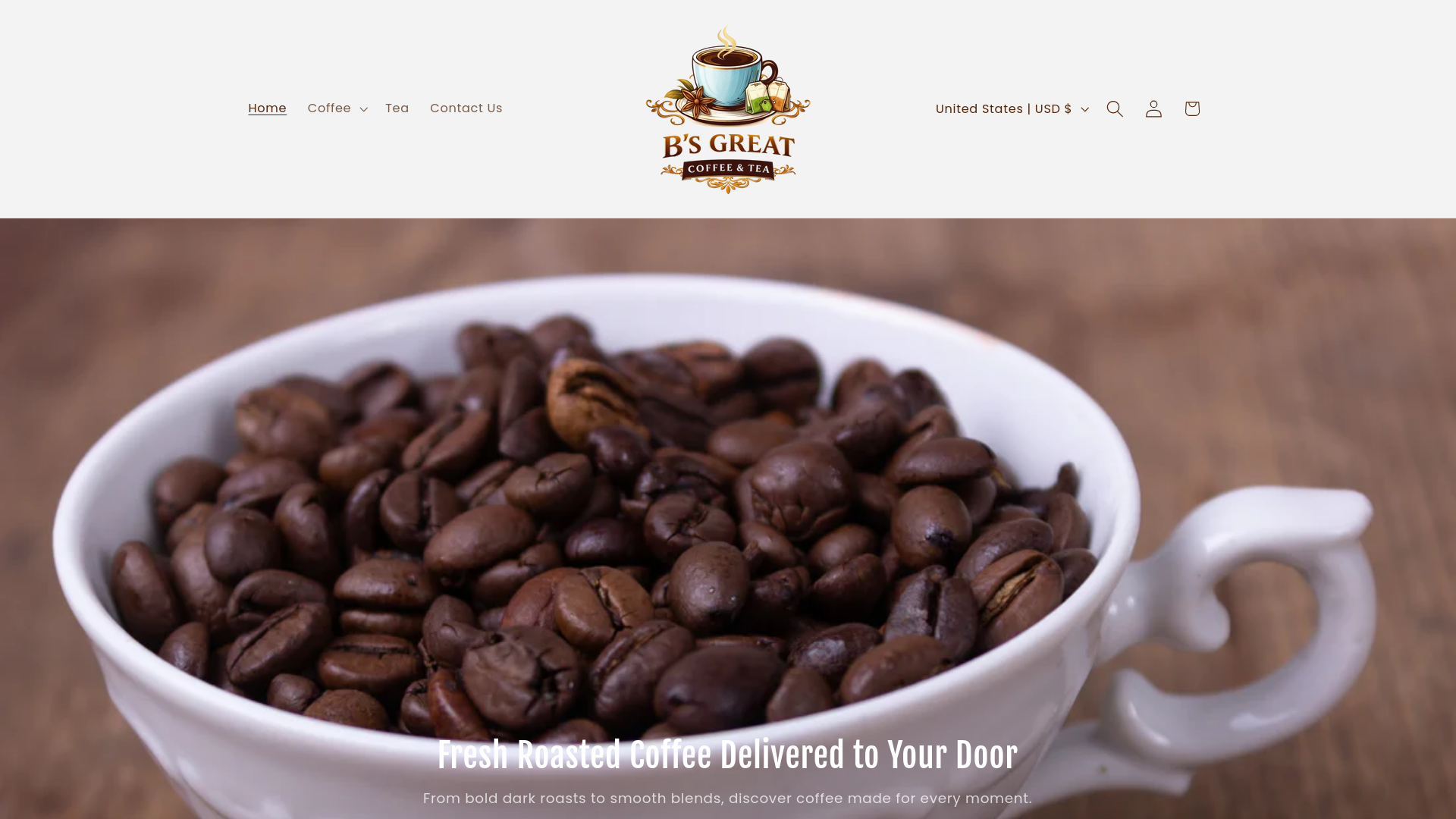 website screenshot of https://bestcoffeeandteas.com