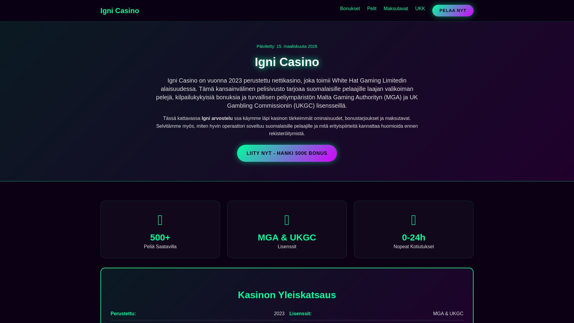 website screenshot of https://ignikasino-suomi.fi/