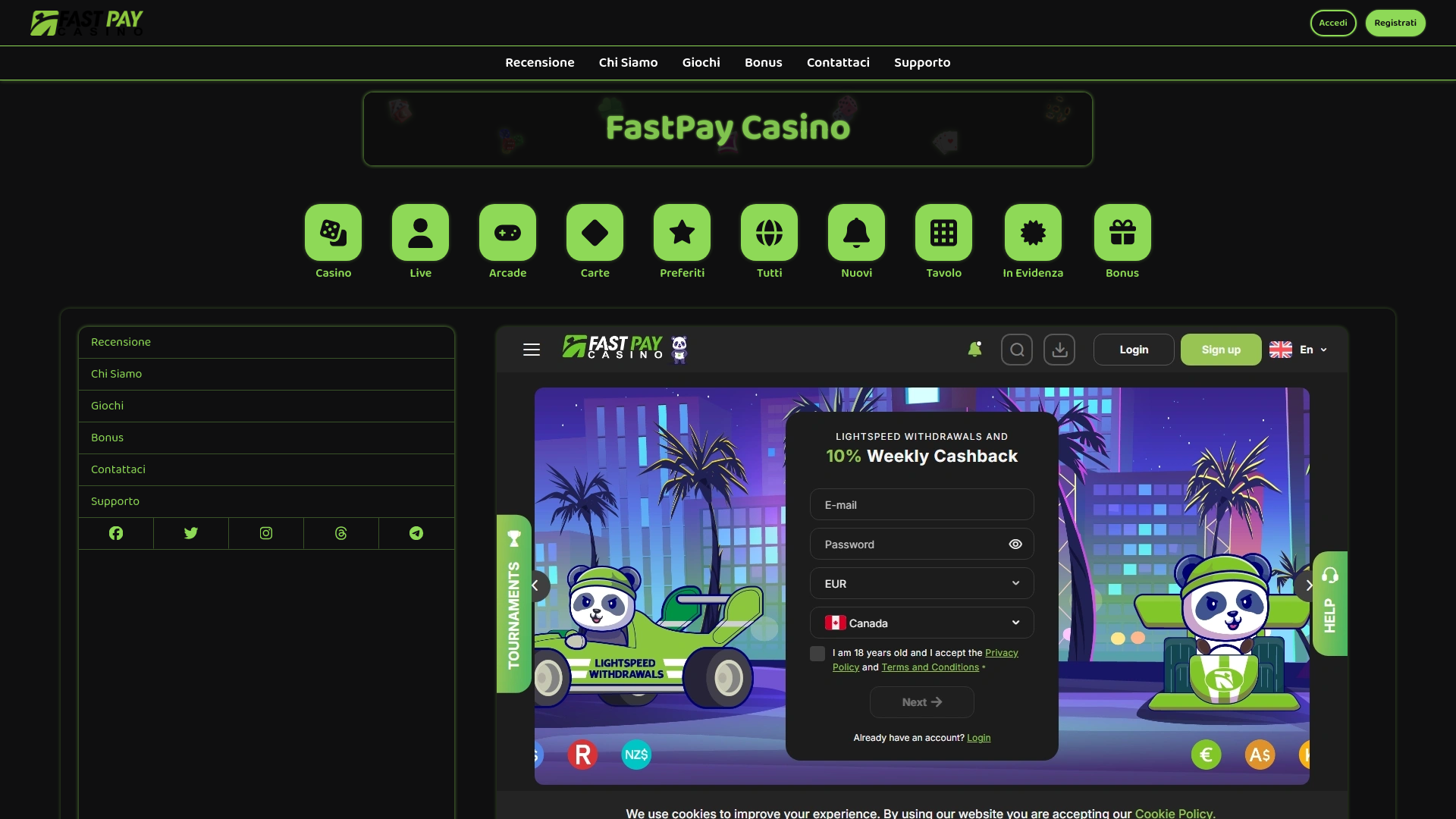 website screenshot of https://casinofastpay.it/