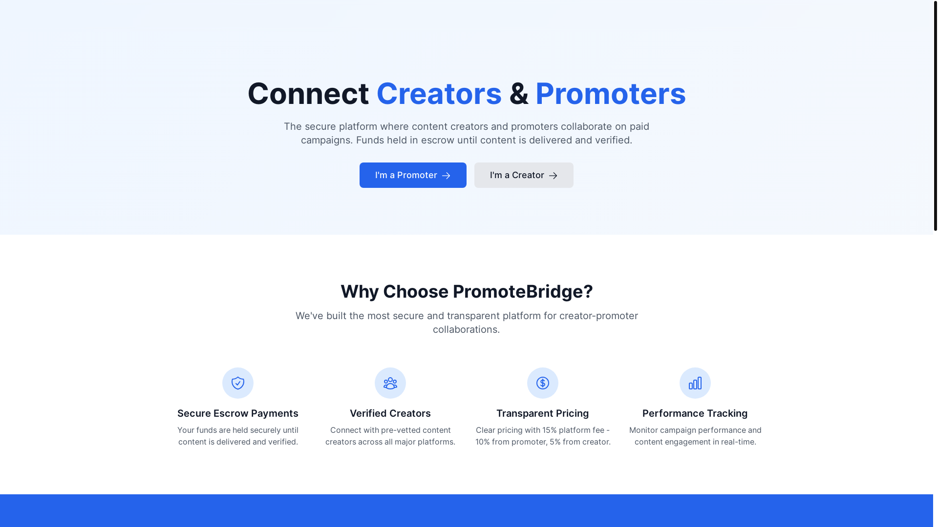 website screenshot of https://promotebridge.com/