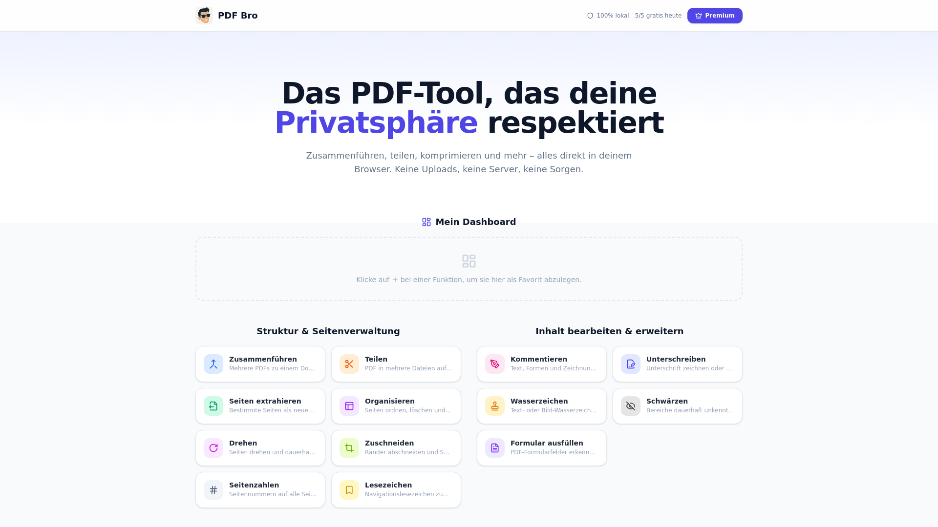 website screenshot of https://pdf-bro.ch/