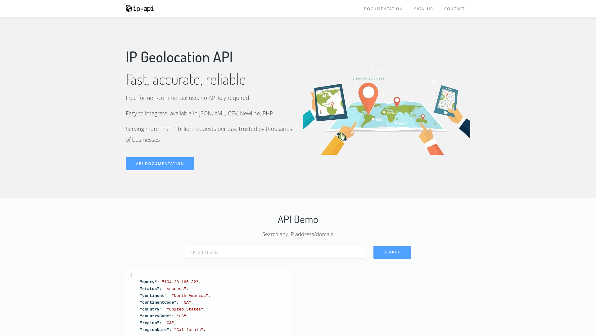 website screenshot of https://ip-api.com/