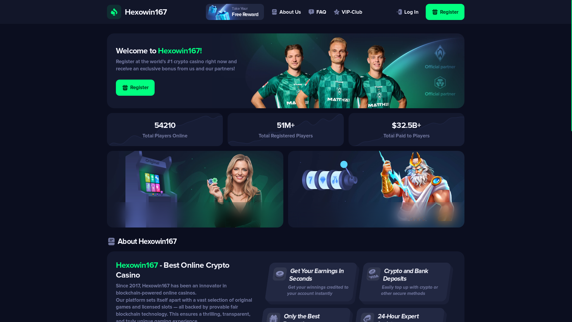 website screenshot of https://hexowin167.pro