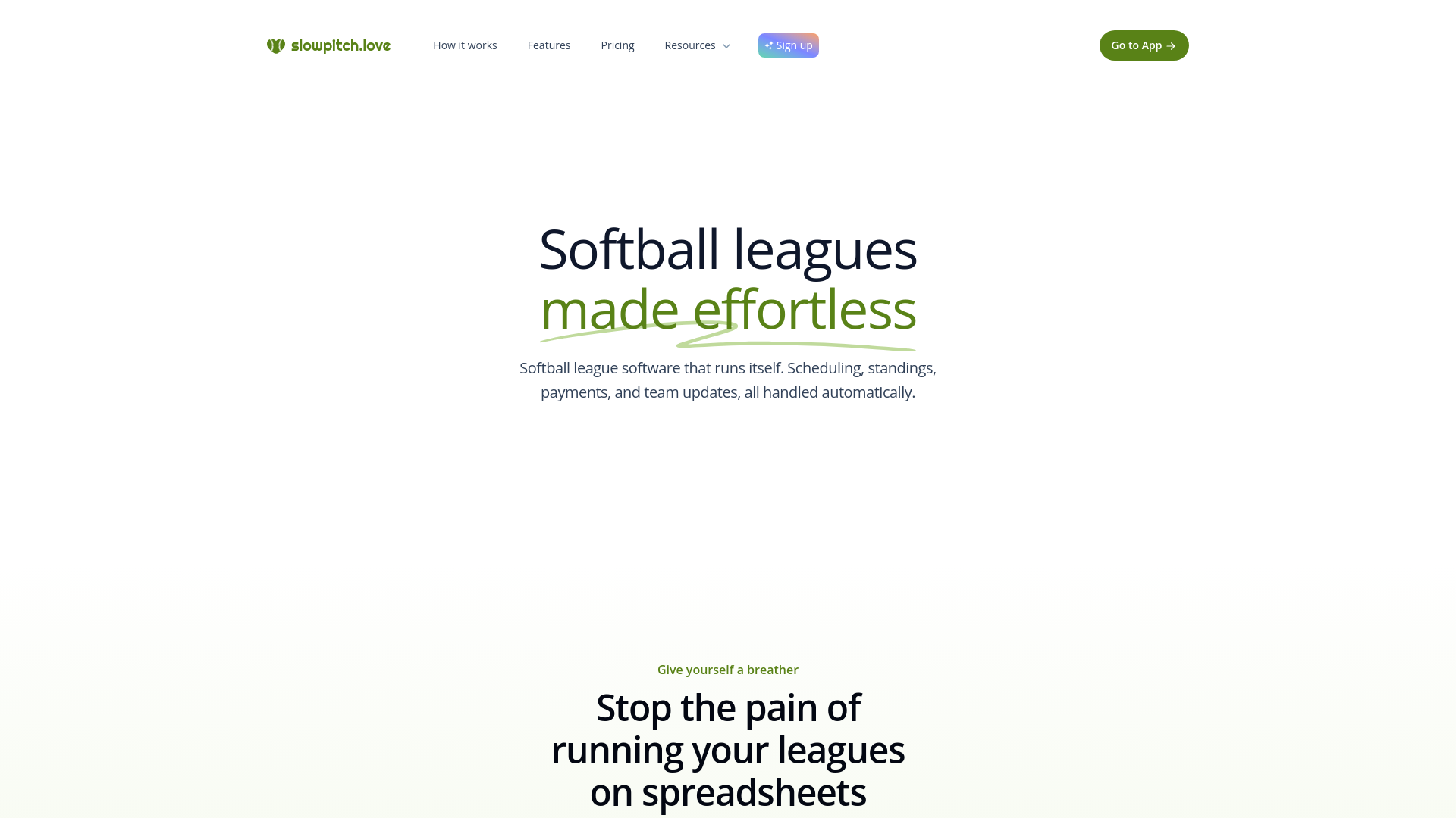 website screenshot of https://slowpitch-love-landing.pages.dev/