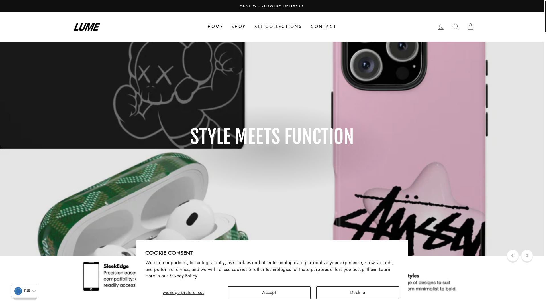 website screenshot of https://lumecases.shop/