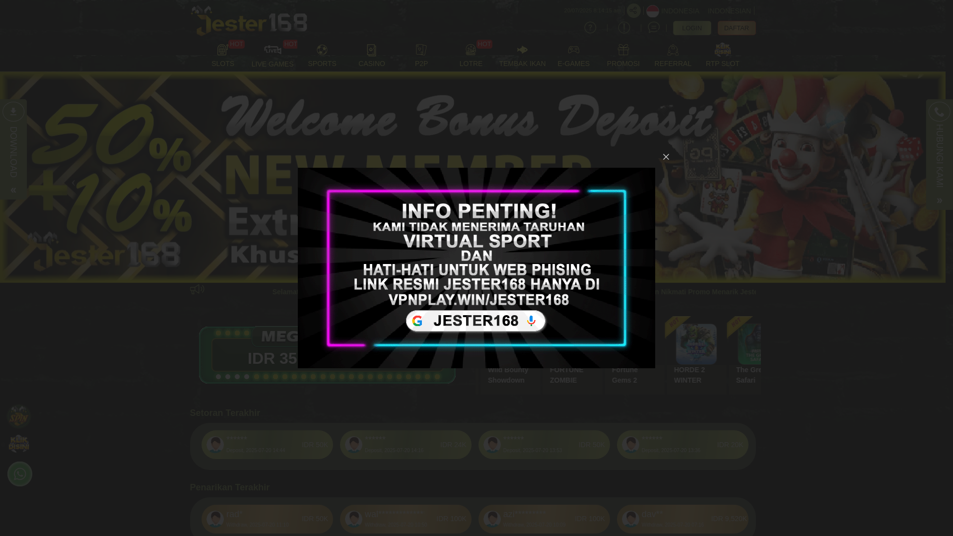 website screenshot of https://kalongspin168.site/