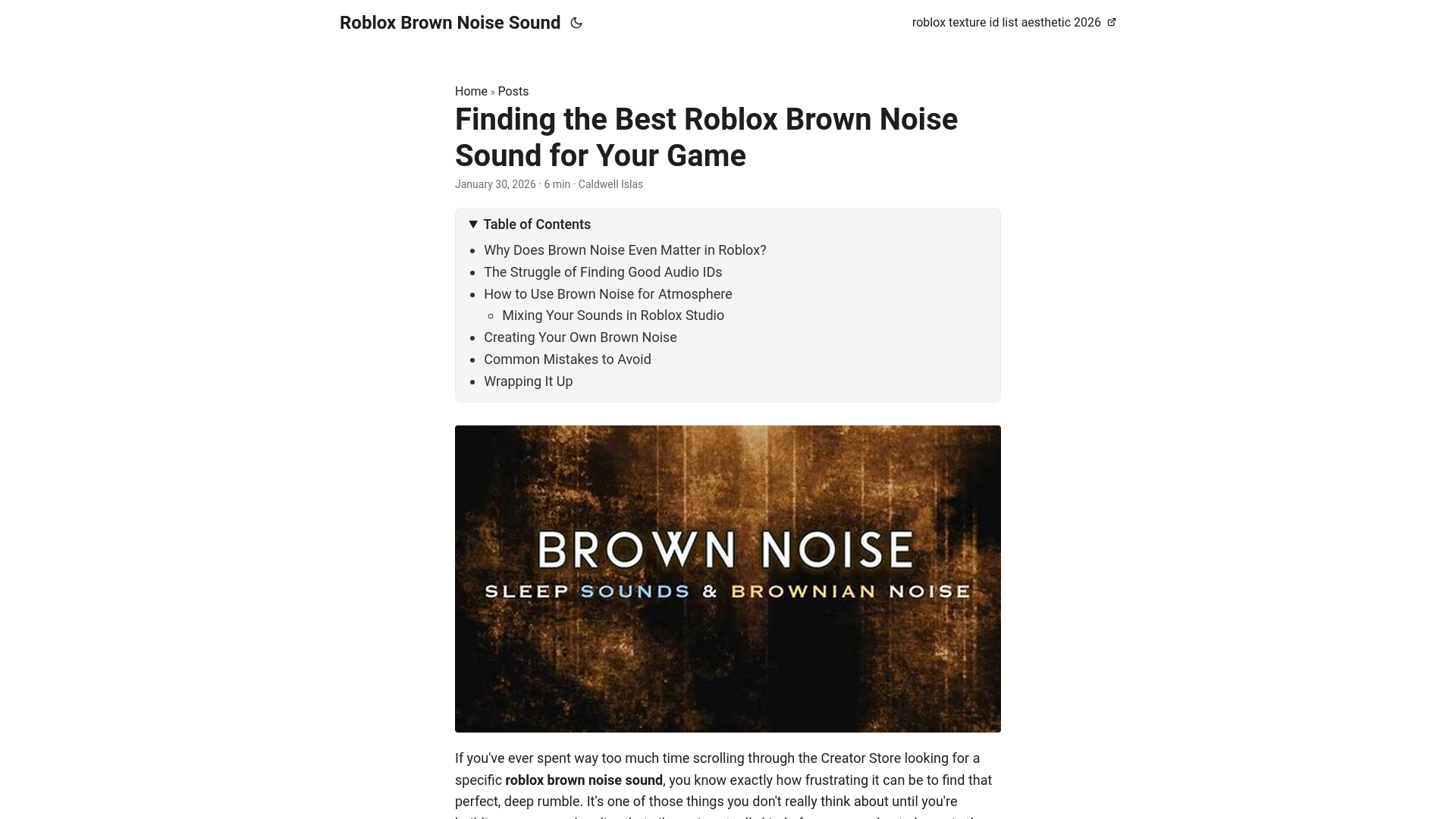 website screenshot of https://roblox-brown-noise-sound.pages.dev/