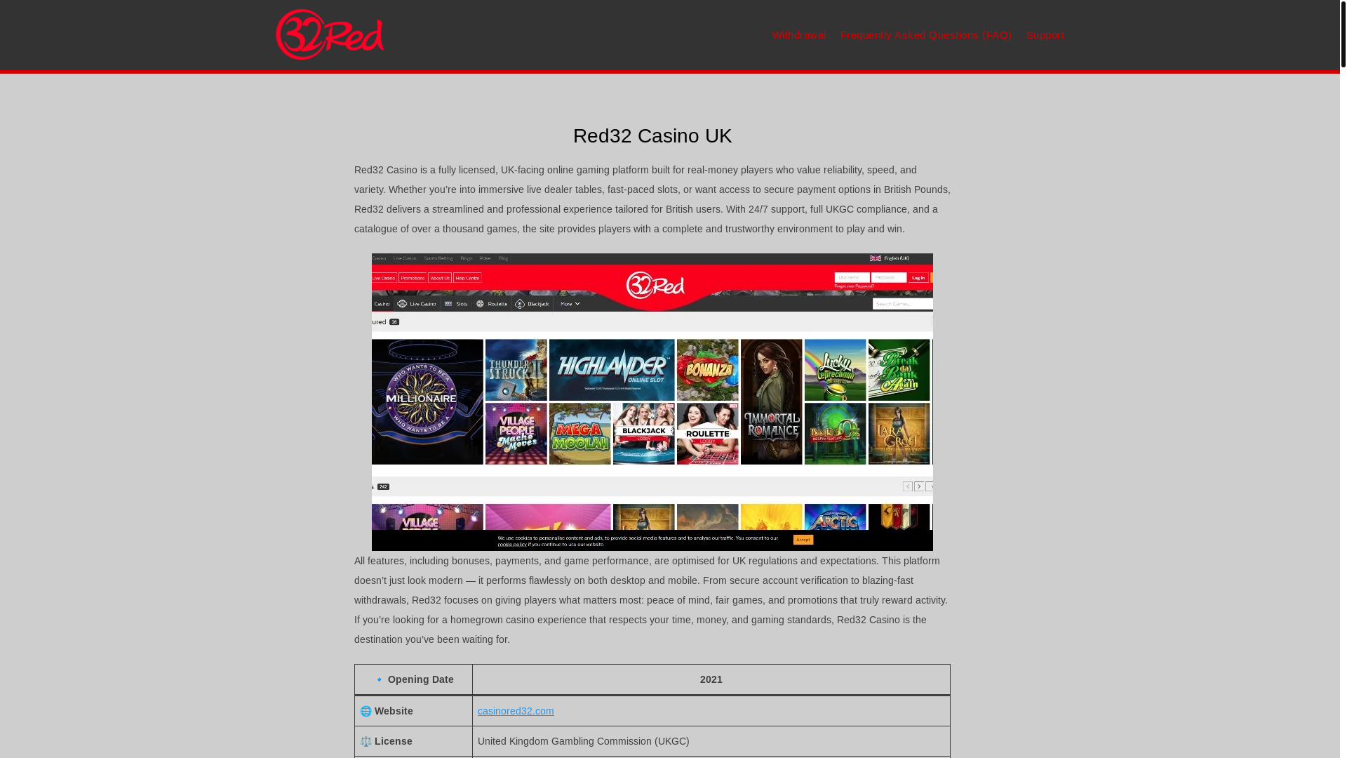 website screenshot of https://casinored32.com/