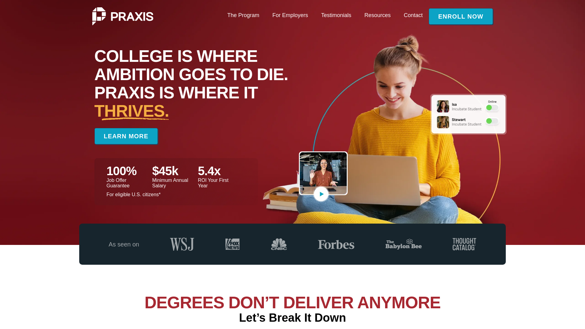 website screenshot of https://joinpraxisonline.com/