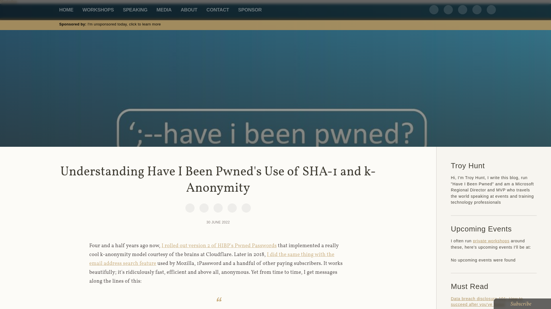 website screenshot of https://www.troyhunt.com/understanding-have-i-been-pwneds-use-of-sha-1-and-k-anonymity/