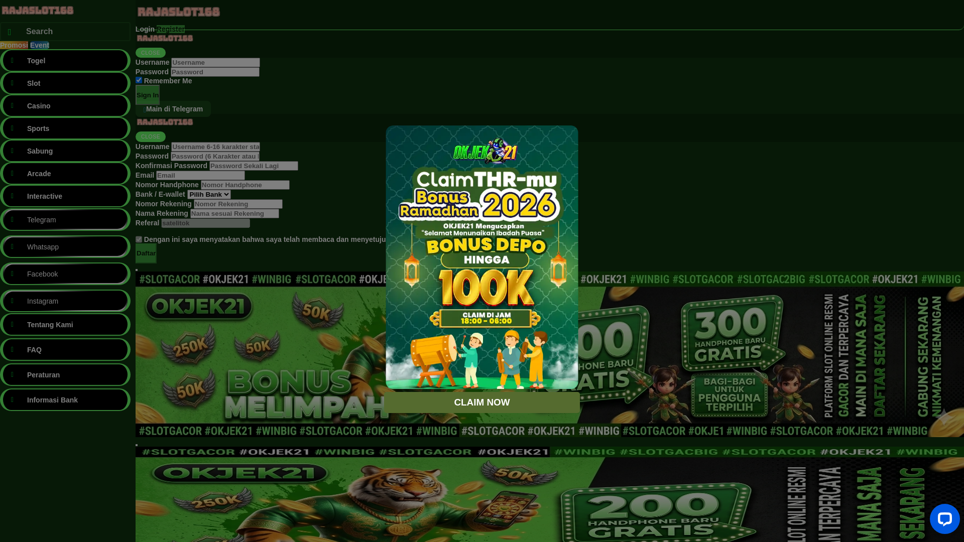 website screenshot of https://rajaslot168ok.com/