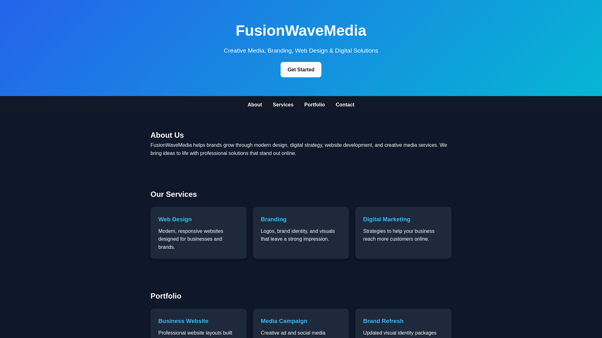 website screenshot of https://fushionwavemedia.pages.dev/