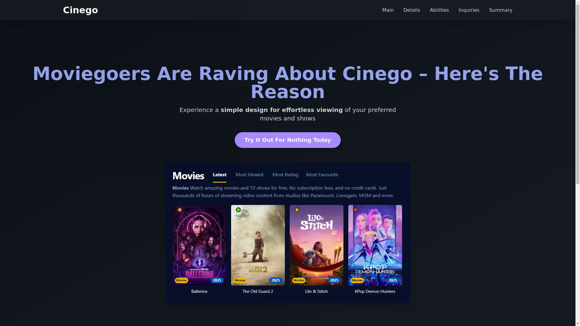 website screenshot of https://cinego-nad4.pages.dev/