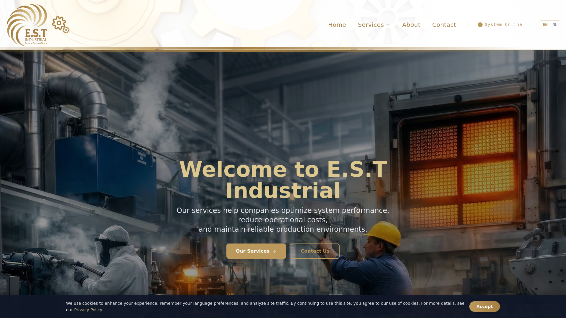 website screenshot of https://est-industrial.be