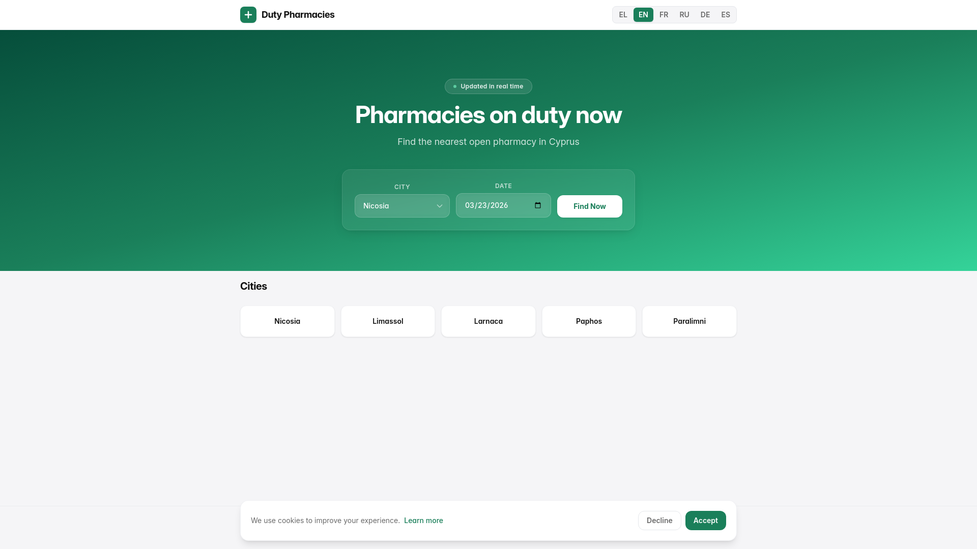 website screenshot of https://dutypharmacies.pages.dev/