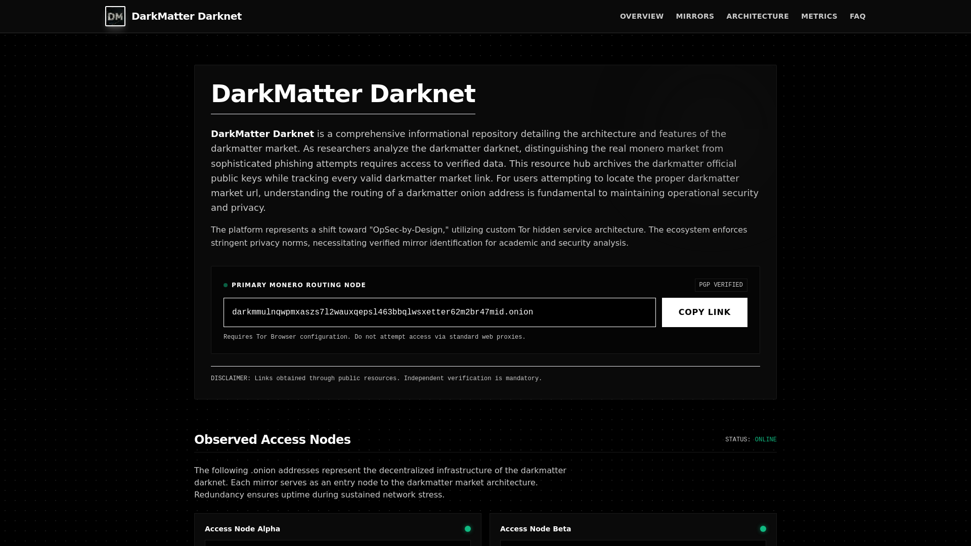 website screenshot of https://darkmatter-darknet.space