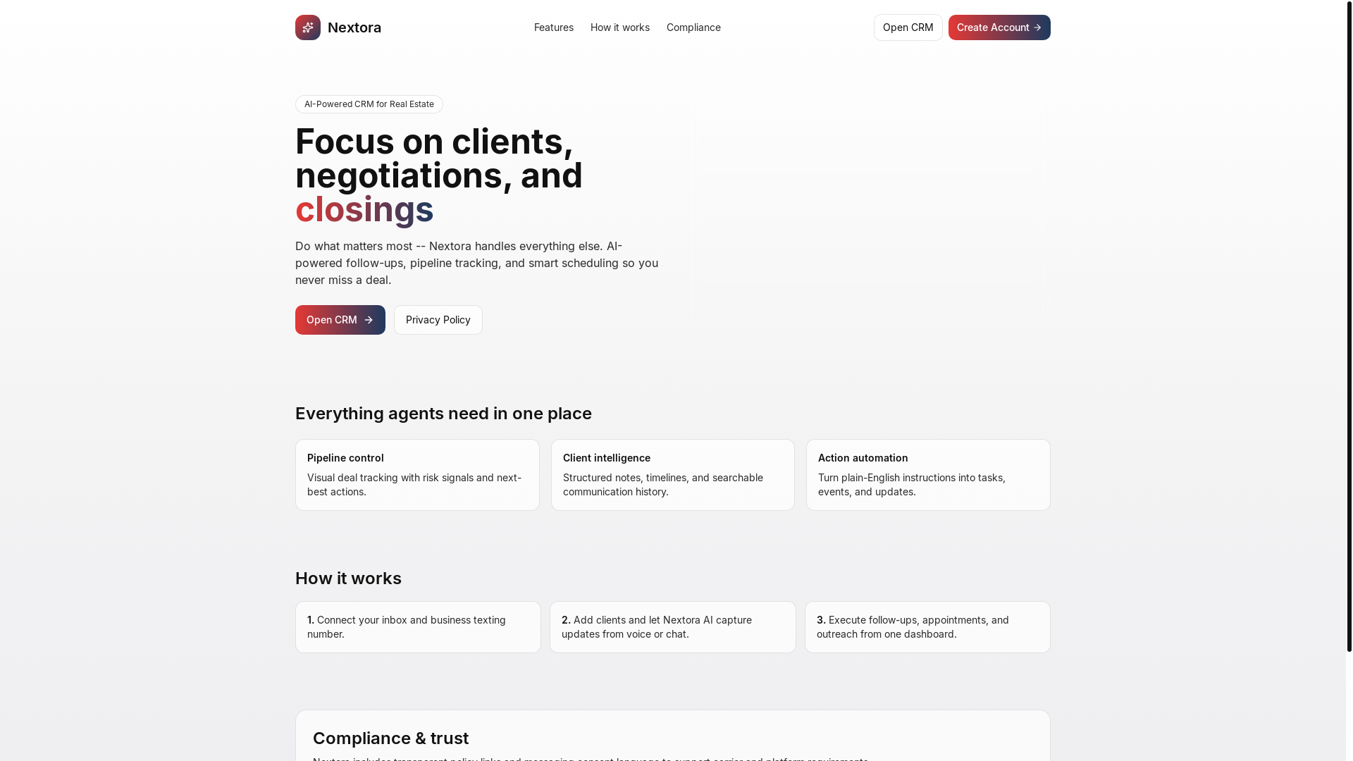 website screenshot of https://usenextora.com/