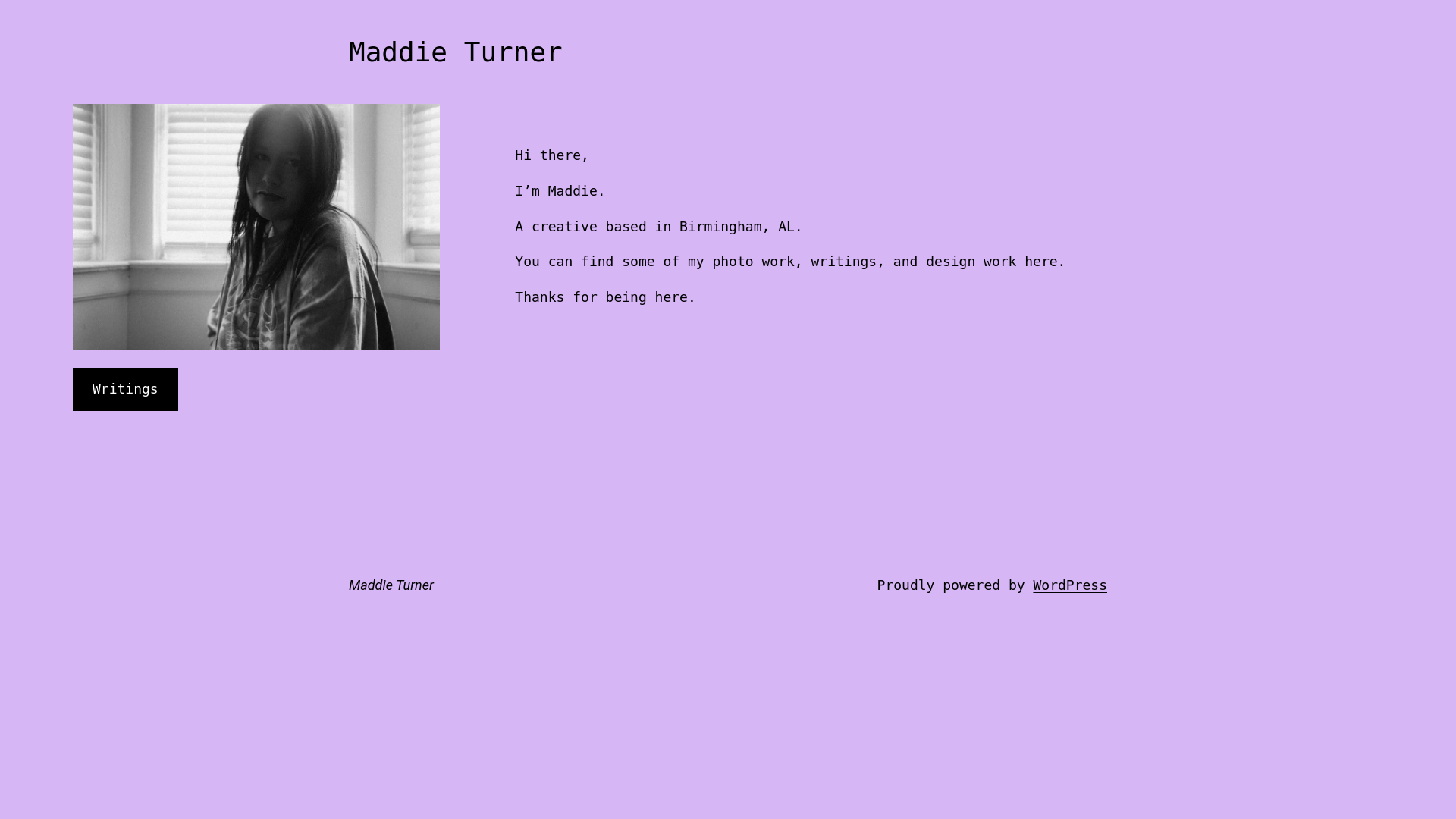website screenshot of https://maddieturner.blog/