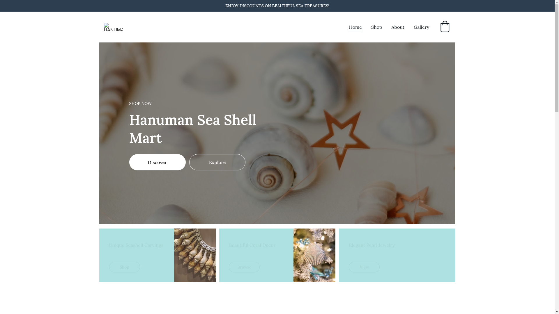 website screenshot of https://hanumanseashell.com/