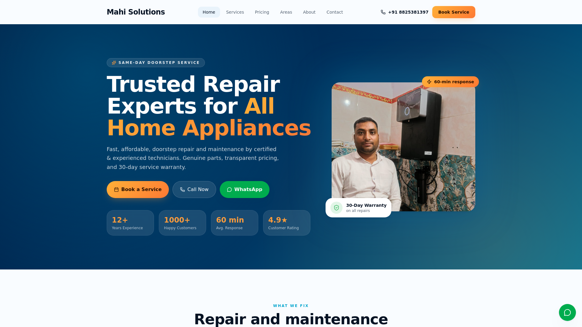 website screenshot of https://mahisolutions.in/