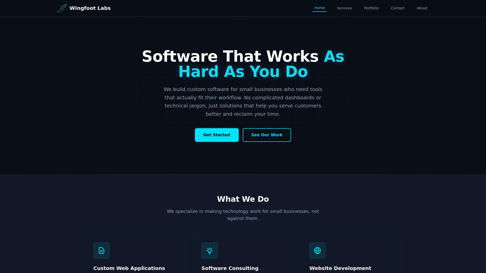 website screenshot of https://wingfootlabs.com/