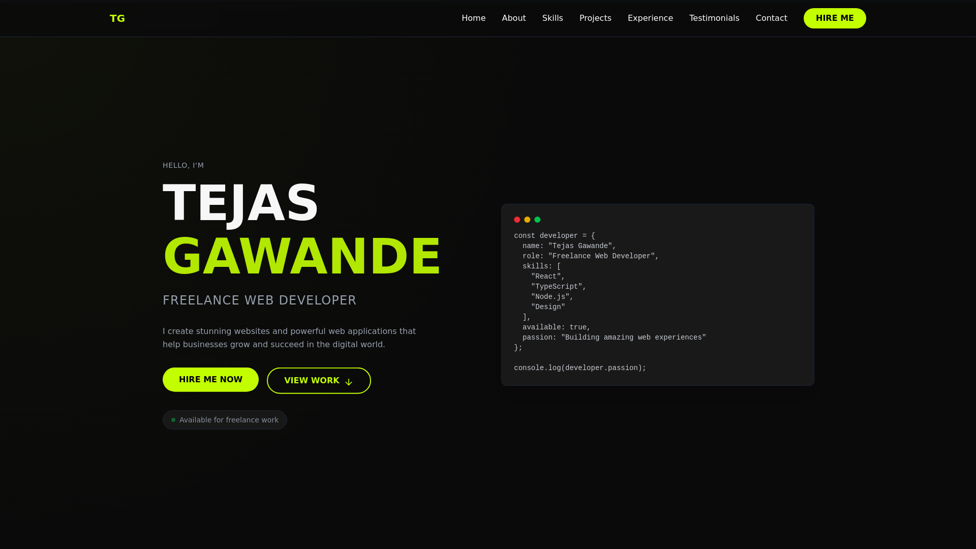 website screenshot of https://tejasgawande.in