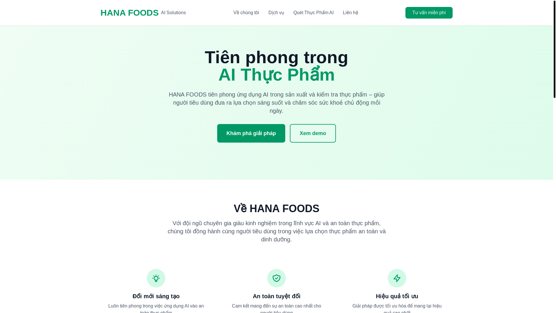 website screenshot of https://hanafoods.tech/