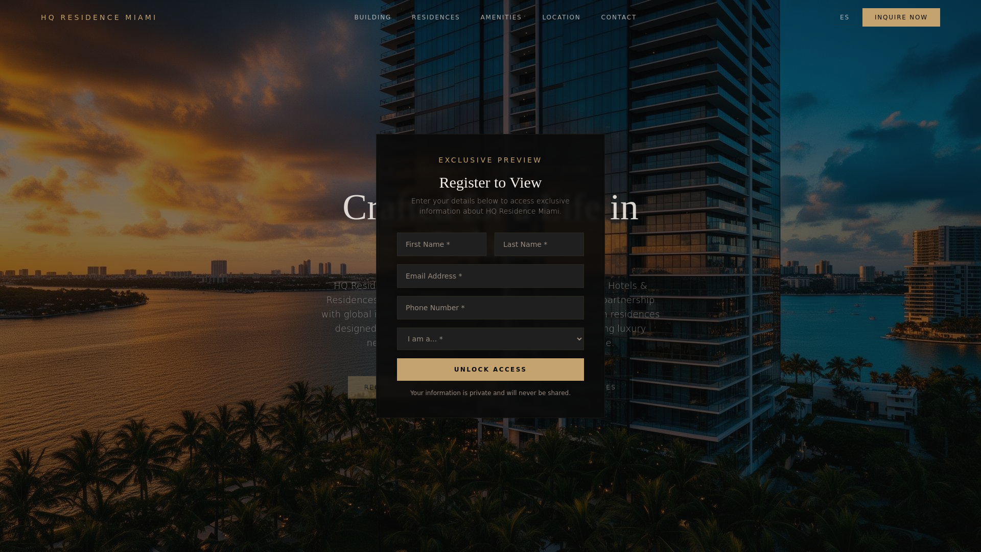 website screenshot of https://hqcondomiami.com/