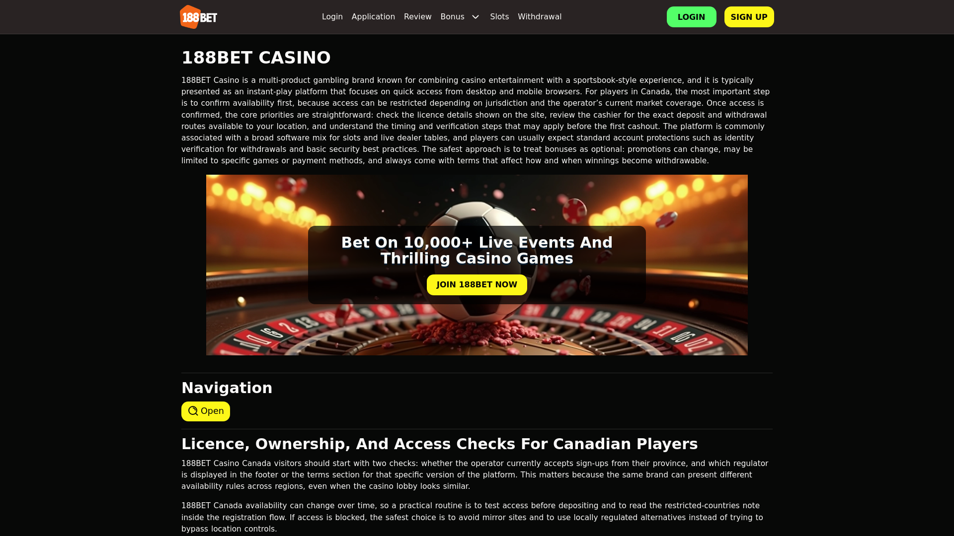 website screenshot of https://188betcasino.ca/