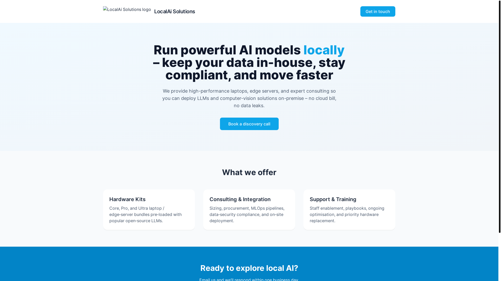 website screenshot of https://localaisolutions.co.uk/
