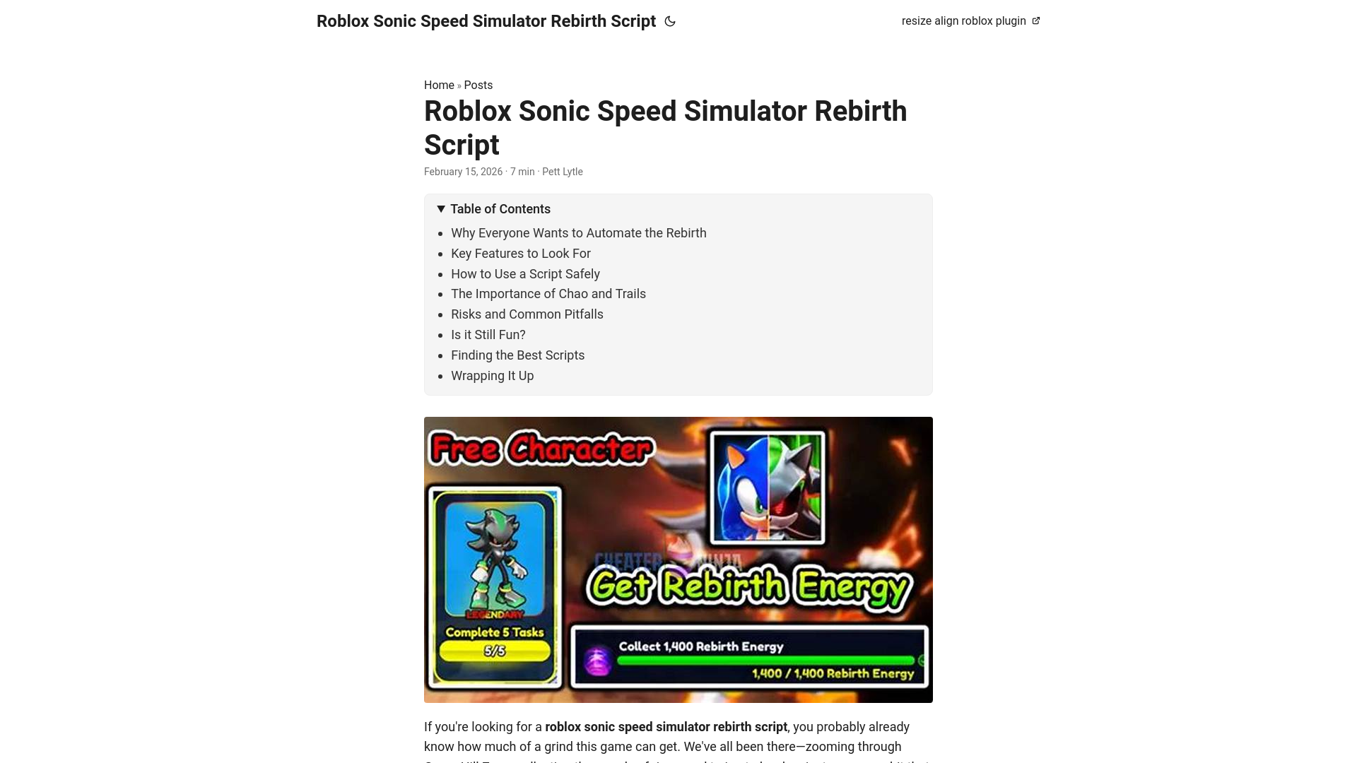website screenshot of https://robloxsonicspeedsimulatorrebirthscript.pages.dev/