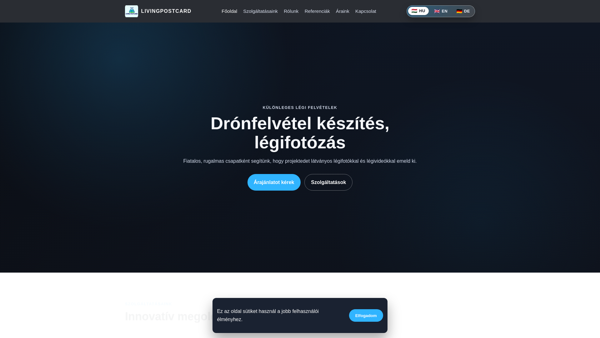 website screenshot of https://livingpostcard.hu
