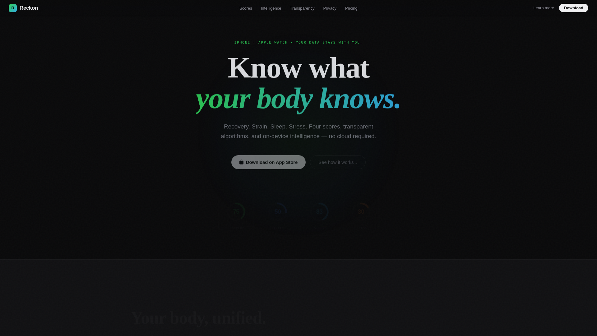 website screenshot of https://getreckon.health