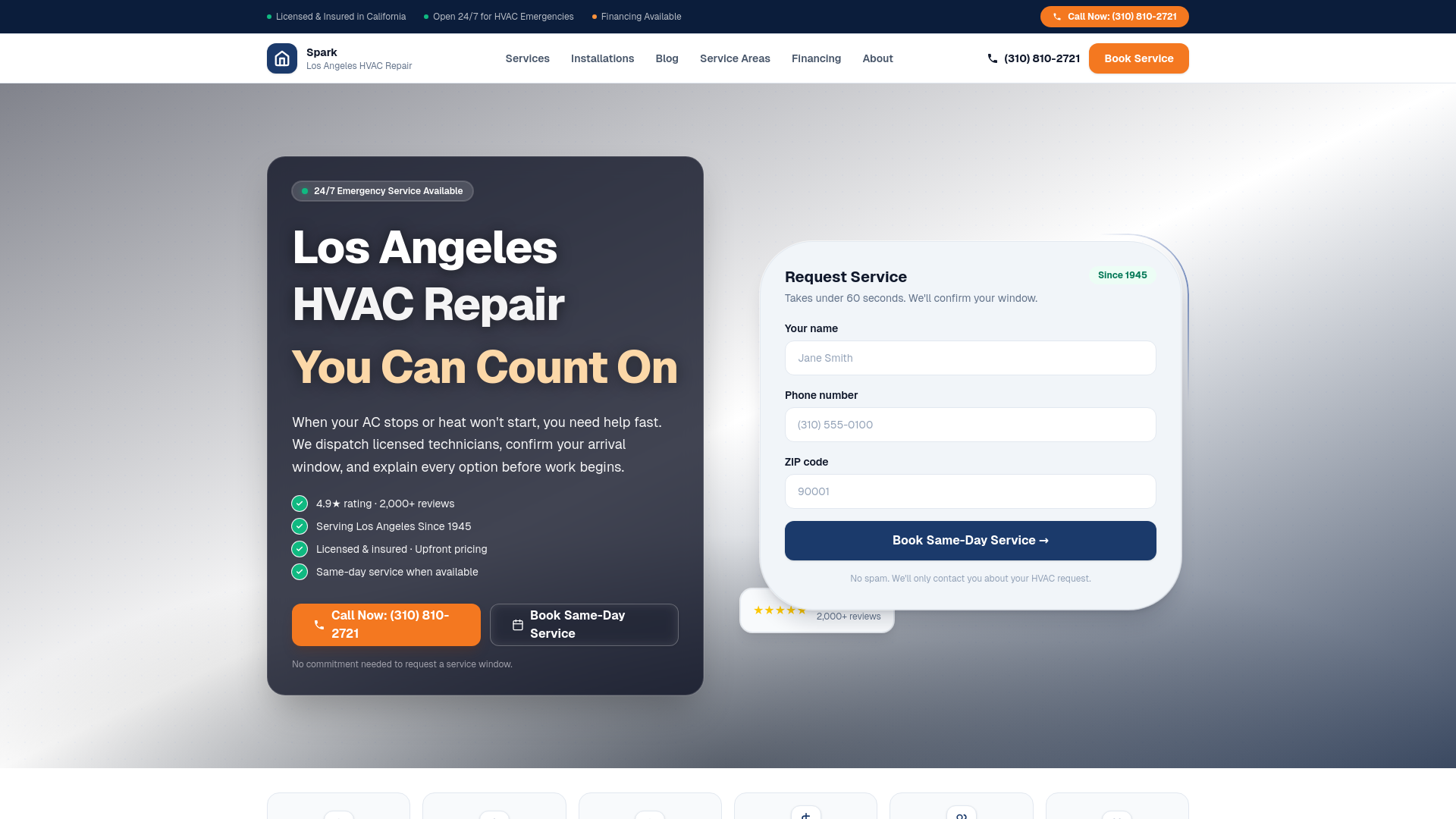 website screenshot of https://sparkairduct.com/