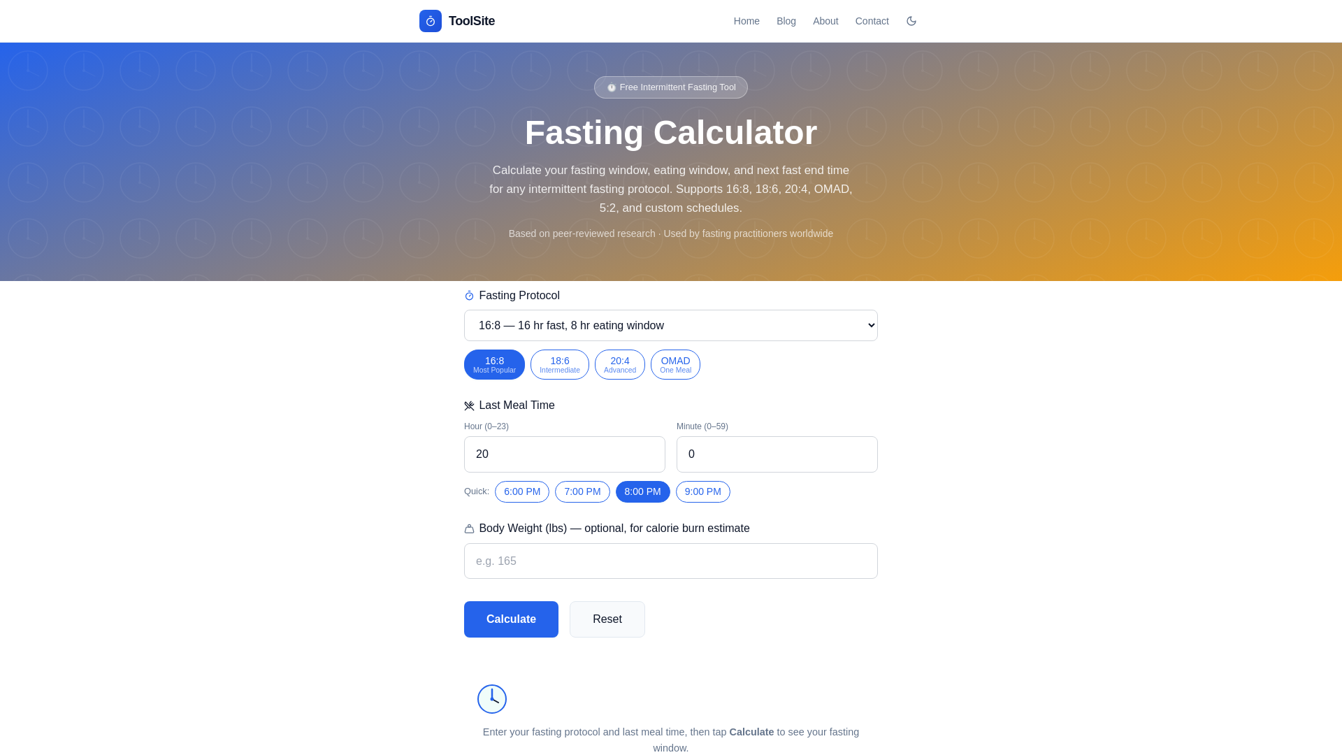 website screenshot of https://fastingcalculator-b9z.pages.dev/