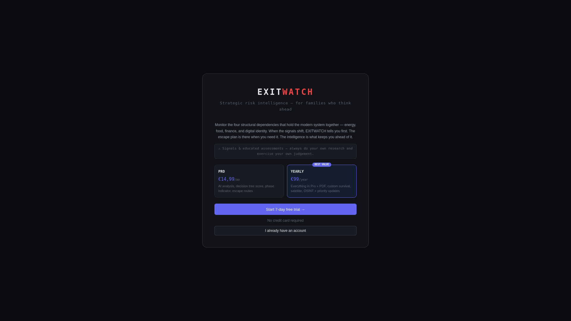 website screenshot of https://exitwatch.tech