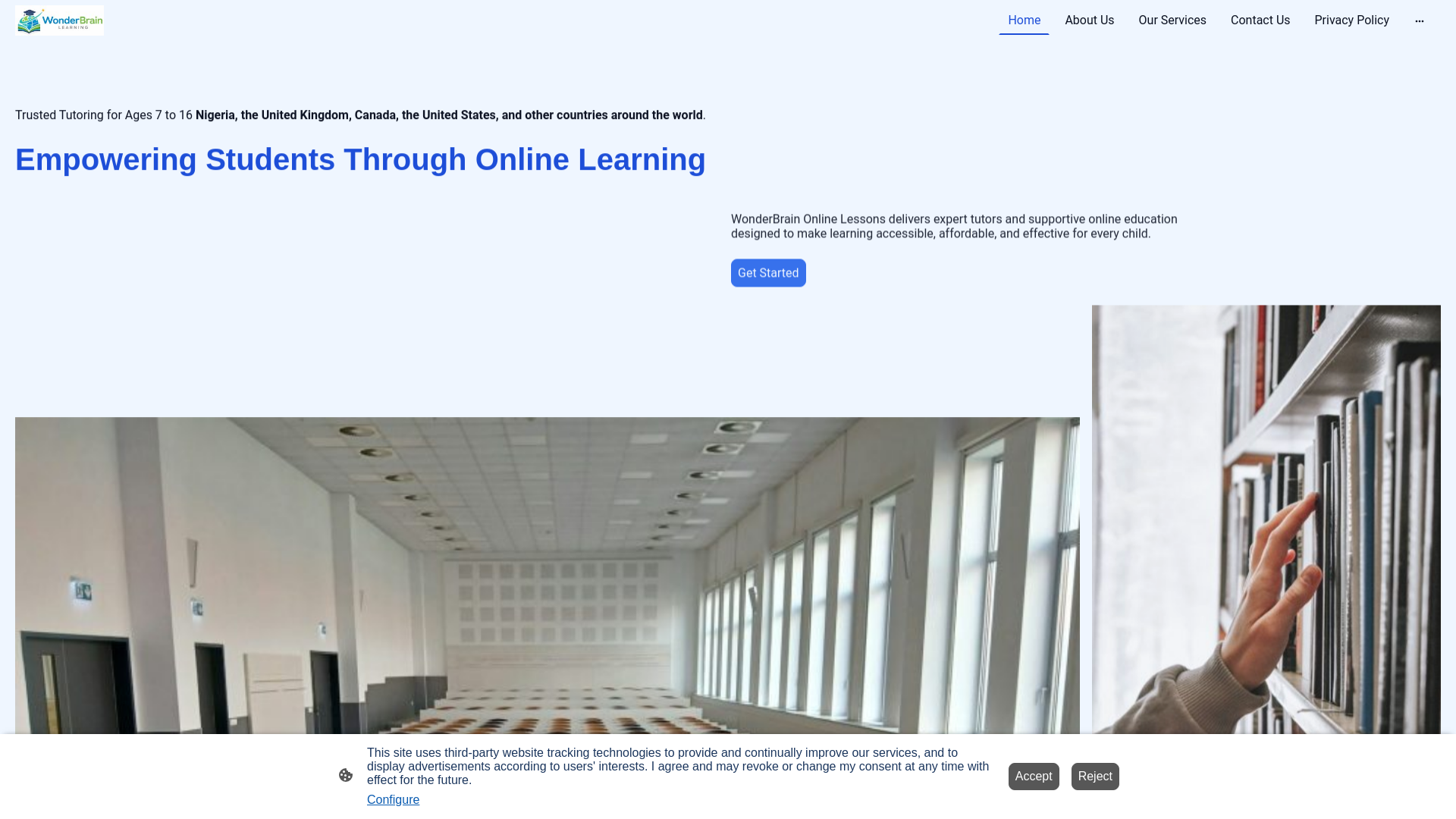 website screenshot of https://wonderbrainlearning.com/