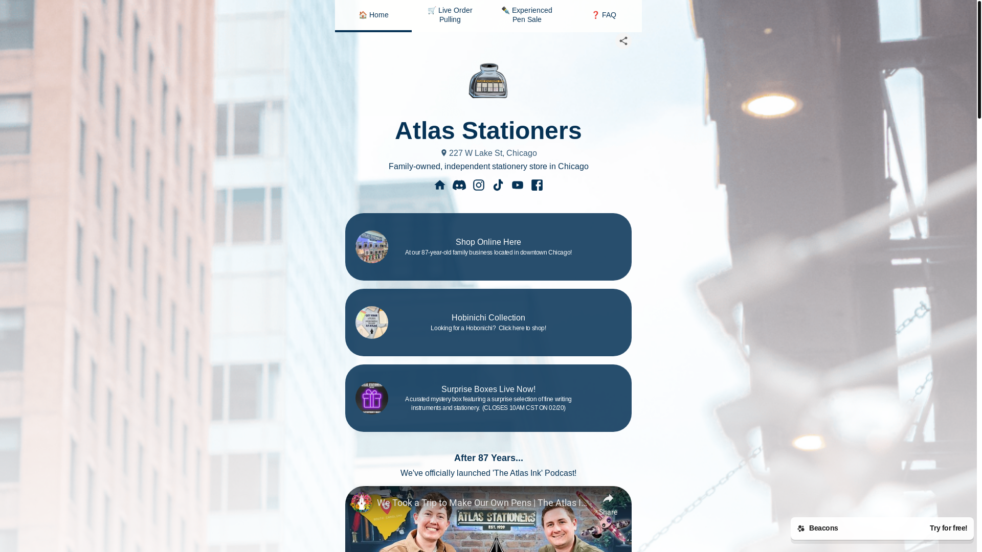 website screenshot of https://atlasstationers.store/