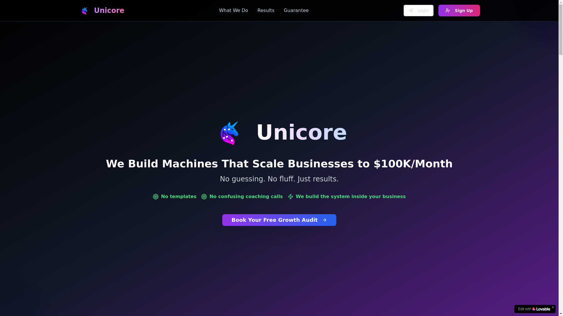 website screenshot of https://unicoresolutions.app/