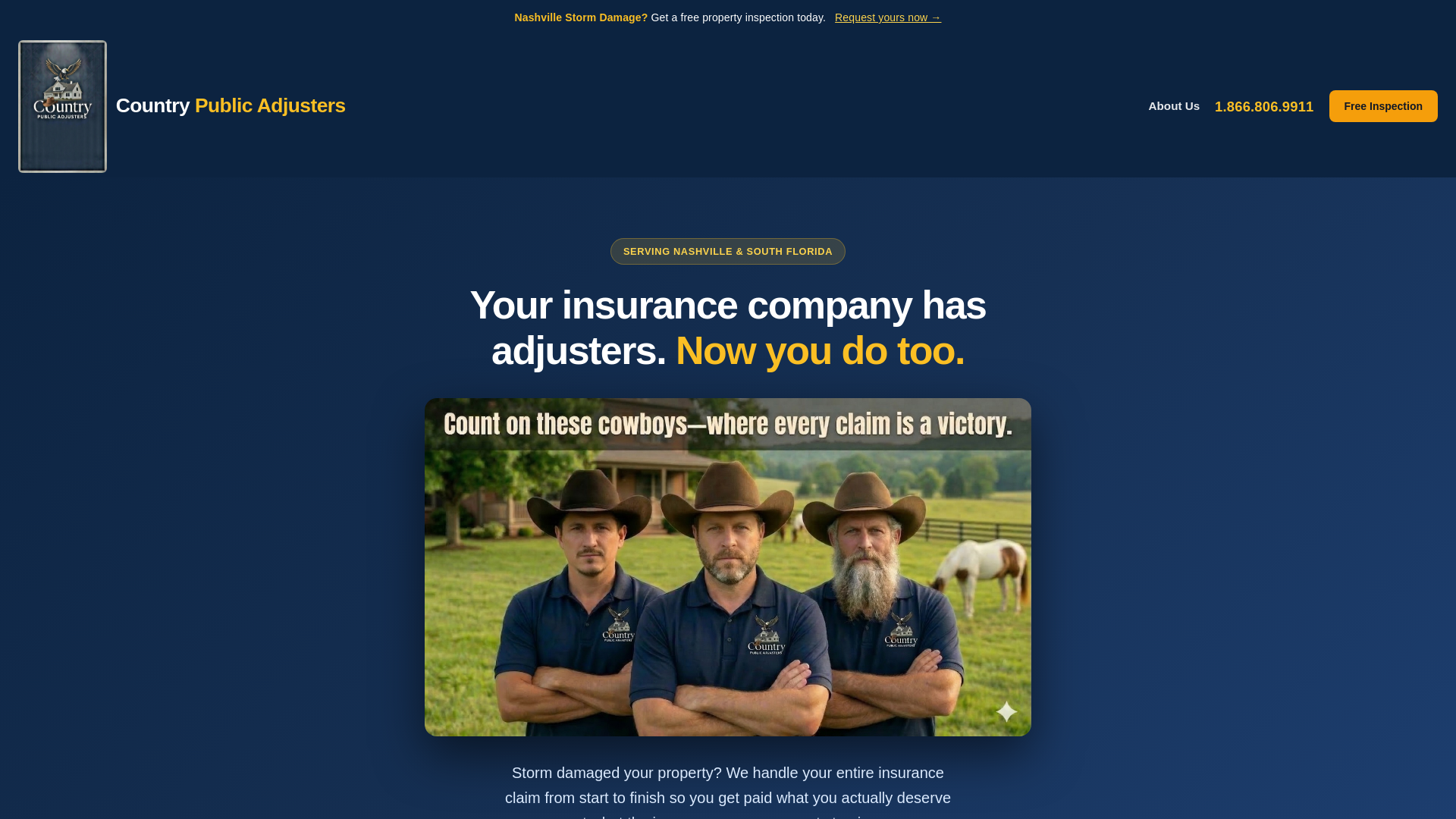 website screenshot of https://countryclaimsadjusters.com/