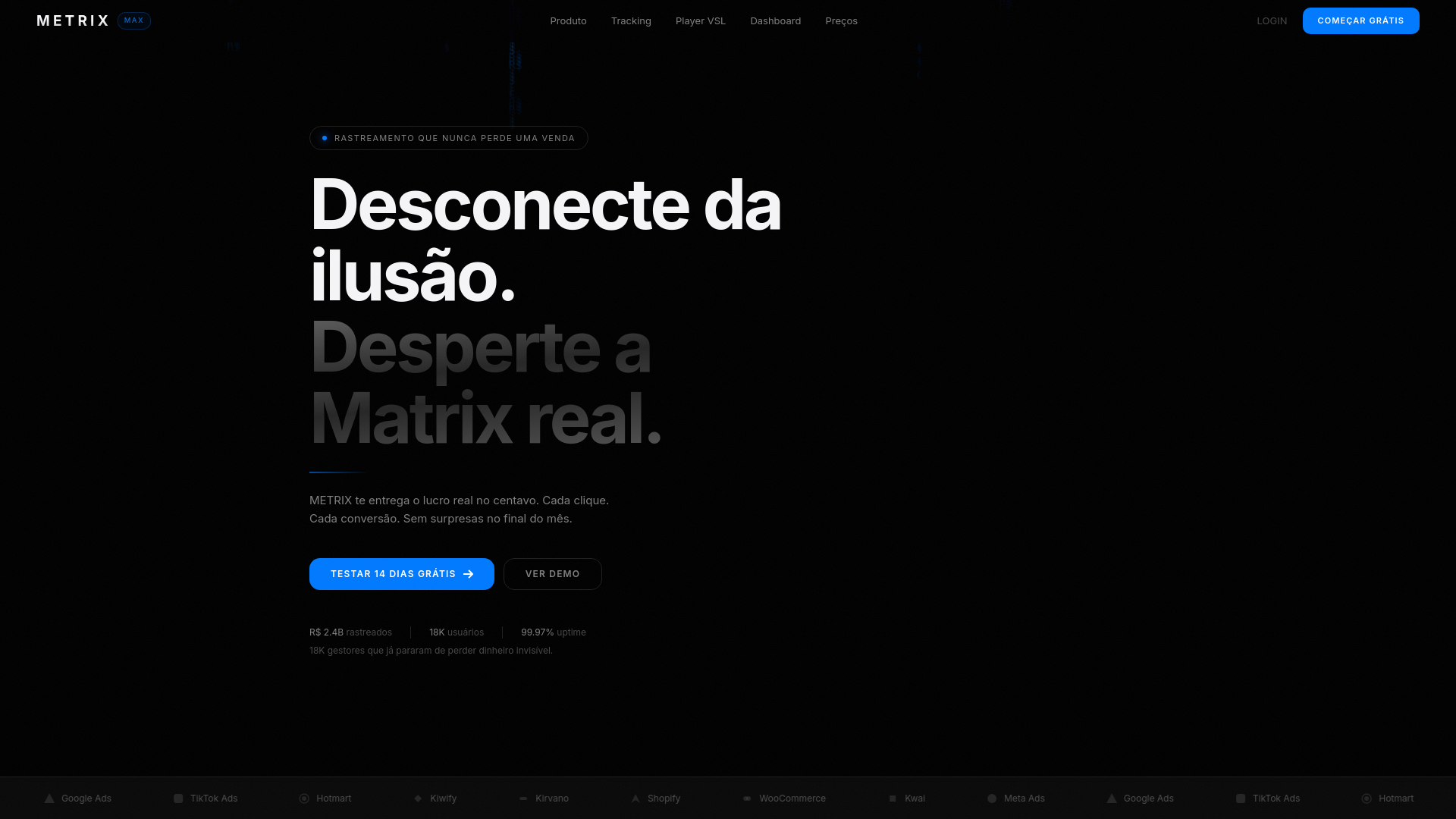 website screenshot of https://metrixmax.com/#features
